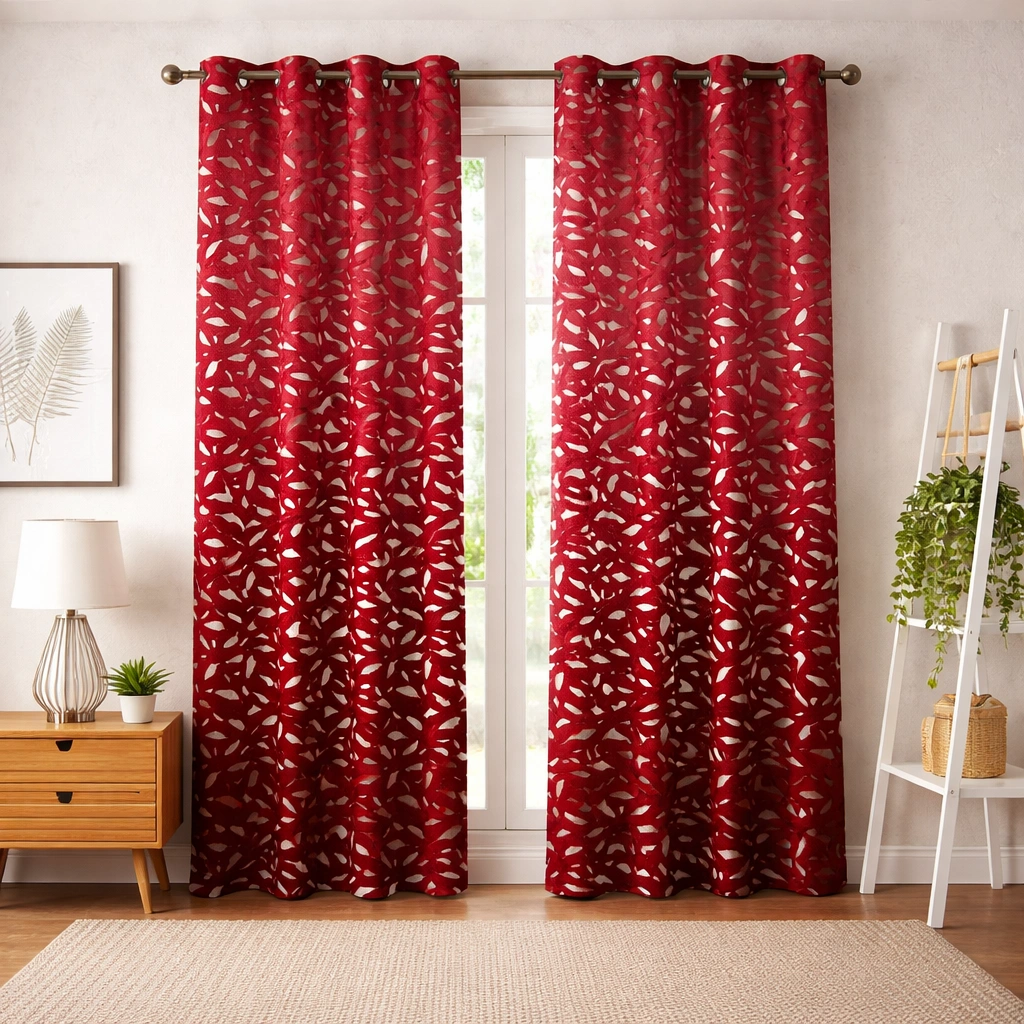 Elegant Velvet Foil Leaf Curtains for Living Room – Set of 2