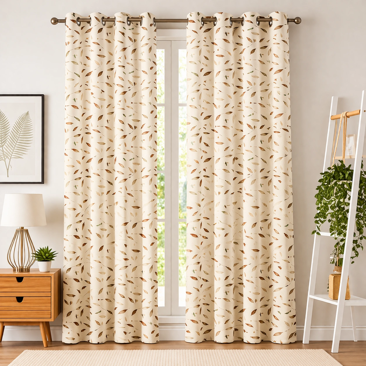 Elegant Velvet Foil Leaf Curtains for Living Room – Set of 2