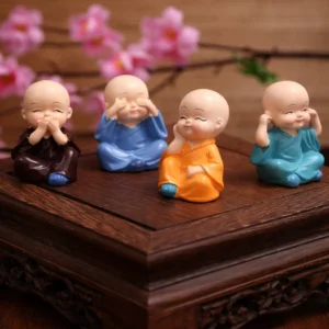 Meditating Monk Statue Set – 4 Piece Decorative Monk Figurines for Home Decor