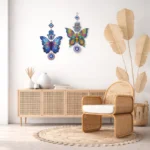 Evil Eye Butterfly Wall Hanging – Set of 2 Multi-Colour Decorative Wall Decor for Living Room & Bedroom