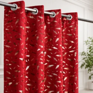 Elegant Velvet Foil Leaf Curtains for Living Room – Set of 2