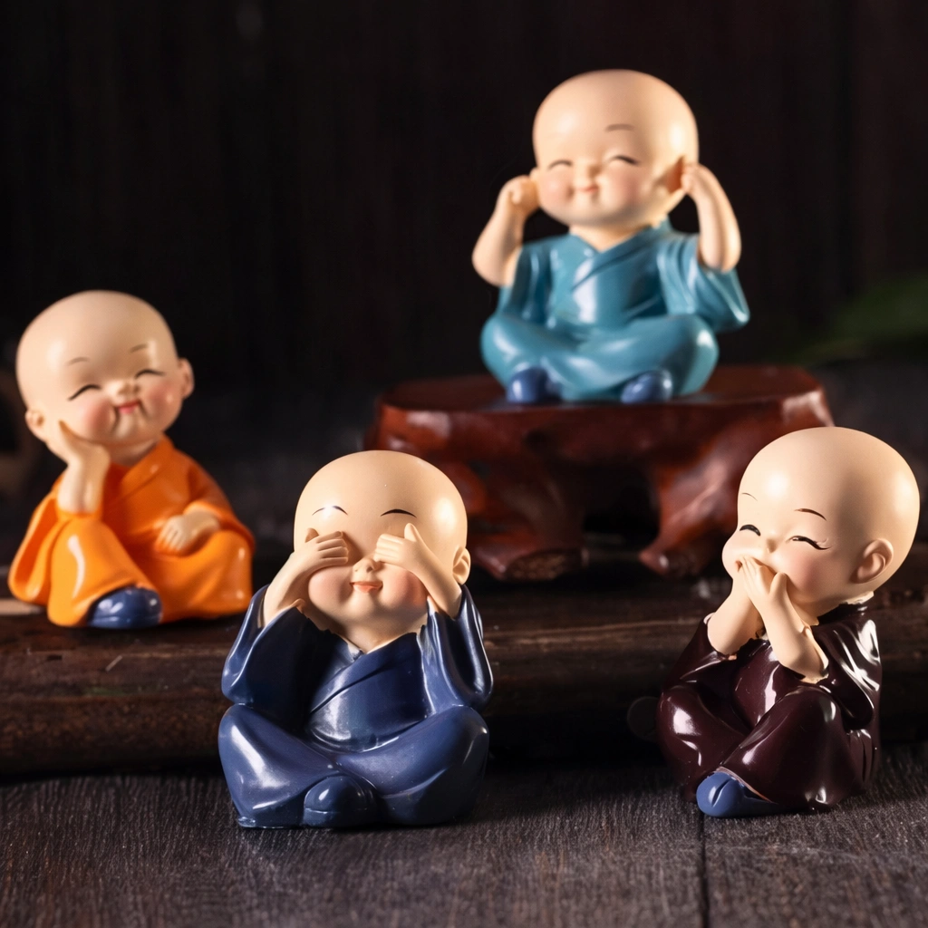 Meditating Monk Statue Set – 4 Piece Decorative Monk Figurines for Home Decor