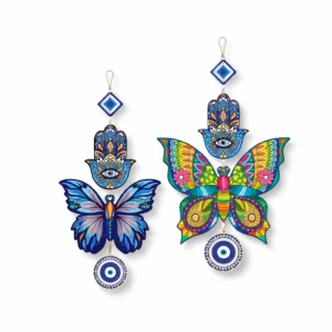 Evil Eye Butterfly Wall Hanging – Set of 2 Multi-Colour Decorative Wall Decor for Living Room & Bedroom
