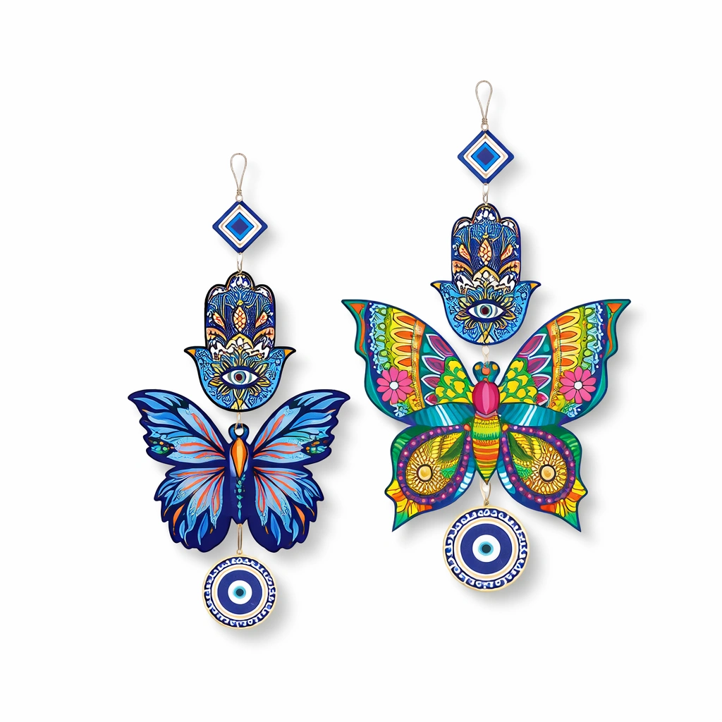 Evil Eye Butterfly Wall Hanging – Set of 2 Multi-Colour Decorative Wall Decor for Living Room & Bedroom