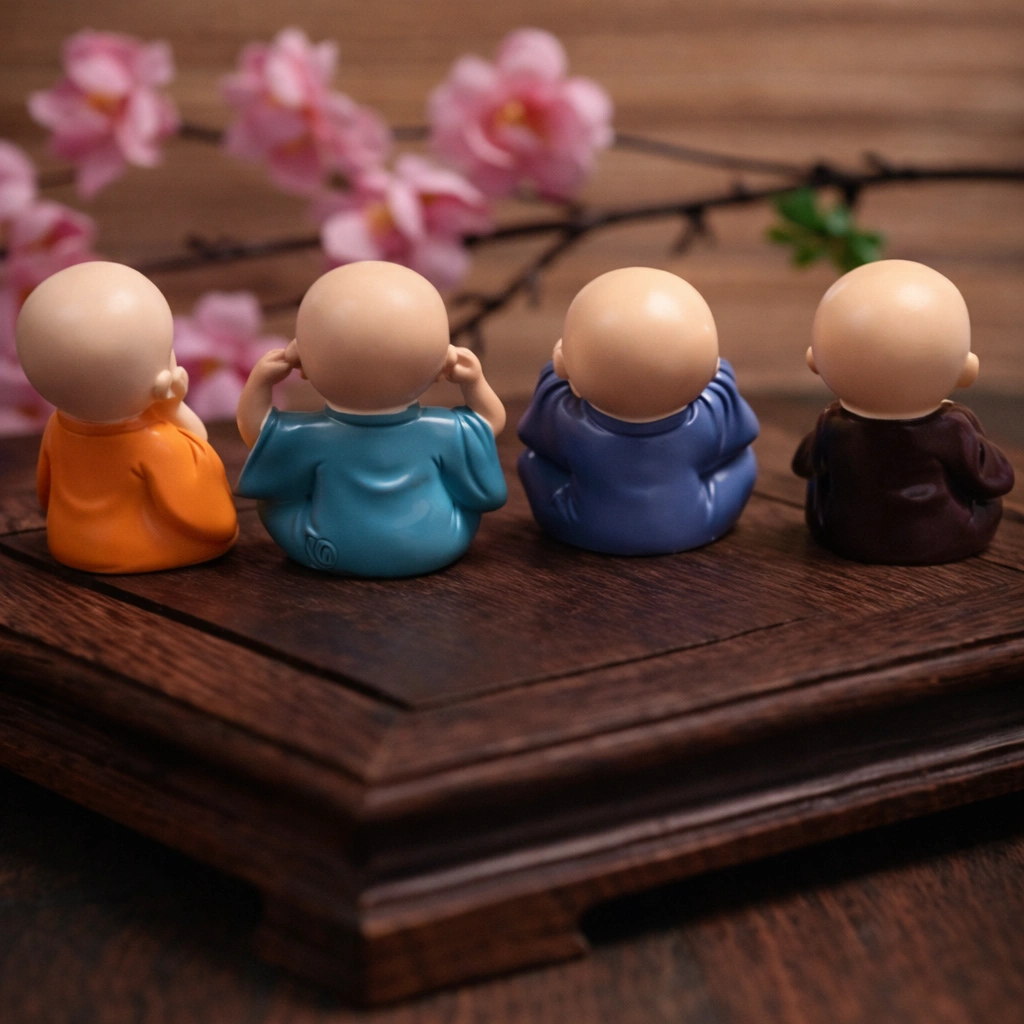Meditating Monk Statue Set – 4 Piece Decorative Monk Figurines for Home Decor