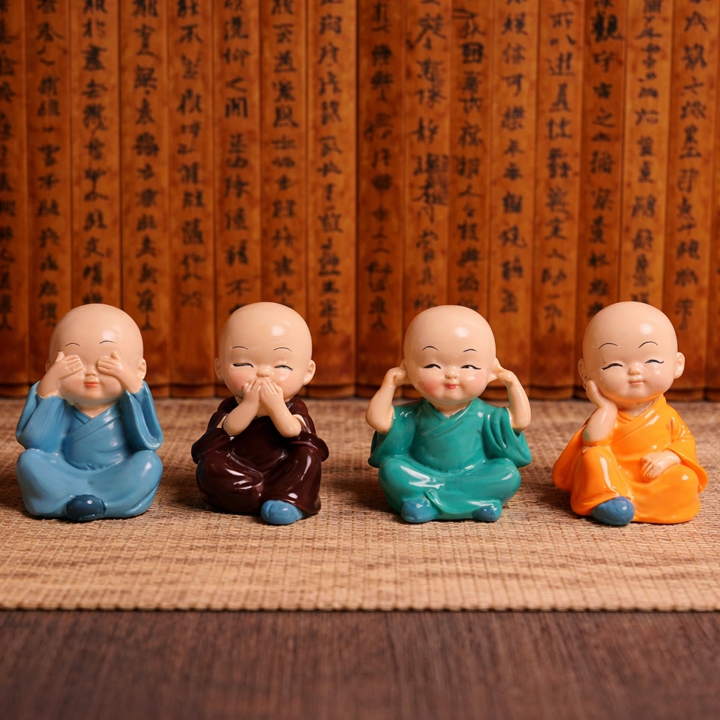 Meditating Monk Statue Set – 4 Piece Decorative Monk Figurines for Home Decor