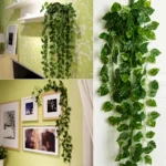 Artificial Money Plant Hanging Garland – Set of 5 Strings 7 Ft Green Leaf Vine Creeper for Home, Balcony & Wall Decor