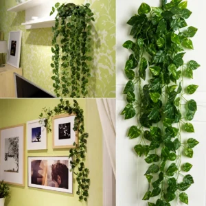 Artificial Money Plant Hanging Garland – Set of 5 Strings 7 Ft Green Leaf Vine Creeper for Home, Balcony & Wall Decor