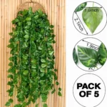 Artificial Money Plant Hanging Garland – Set of 5 Strings 7 Ft Green Leaf Vine Creeper for Home, Balcony & Wall Decor
