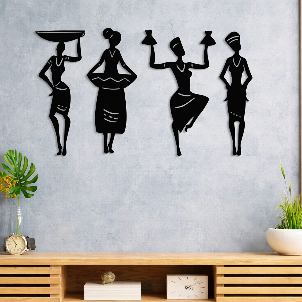 Beatbox Craft Abstract Women Wall Art – Set of 4 Black Wall Decor for Living Room, Bedroom & Office
