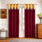 Cortina Floral Print Polyester Curtains – Set of 2 | 7 Ft Eyelet Window Drapes for Bedroom & Living Room | Maroon