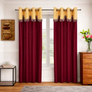 Cortina Floral Print Polyester Curtains – Set of 2 | 7 Ft Eyelet Window Drapes for Bedroom & Living Room | Maroon