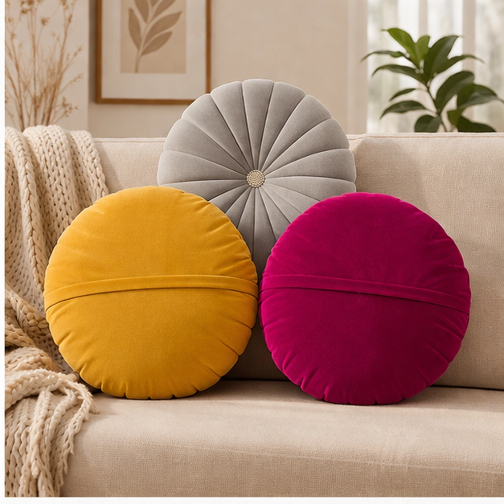 Fancy Round Cushion Covers | Stylish & Attractive Design (16x16 Inches, Set of 3) | Premium Home Decor