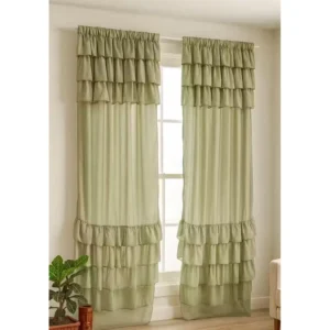 Green - Ethnic Tassel Sheer Window Curtains – Premium Soft Fabric Drapes for Living Room & Bedroom Home Decor