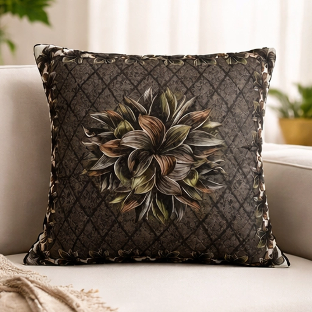Luxury Holland Velvet Cushion Covers Soft Rose Print (16x16 Inch, Set of 5) Elegant Home Decor-brown