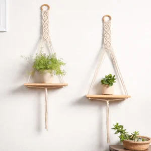 Macrame Wall Hanging Shelf – Set of 2 Boho Decorative Wall Shelves for Living Room & Bedroom Home Decor
