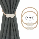 Magnetic Curtain Tiebacks – 2 Pair (4 PCS) Pearl Decorative Holdbacks for Window Drapes | Beige