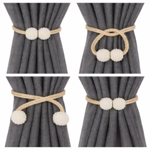 Magnetic Curtain Tiebacks – 2 Pair (4 PCS) Pearl Decorative Holdbacks for Window Drapes | Beige
