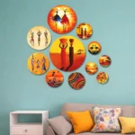 Moodpainter African Art MDF Wooden Wall Hanging – Set of 11 Decorative Wall Decor for Living Room, Bedroom & Office