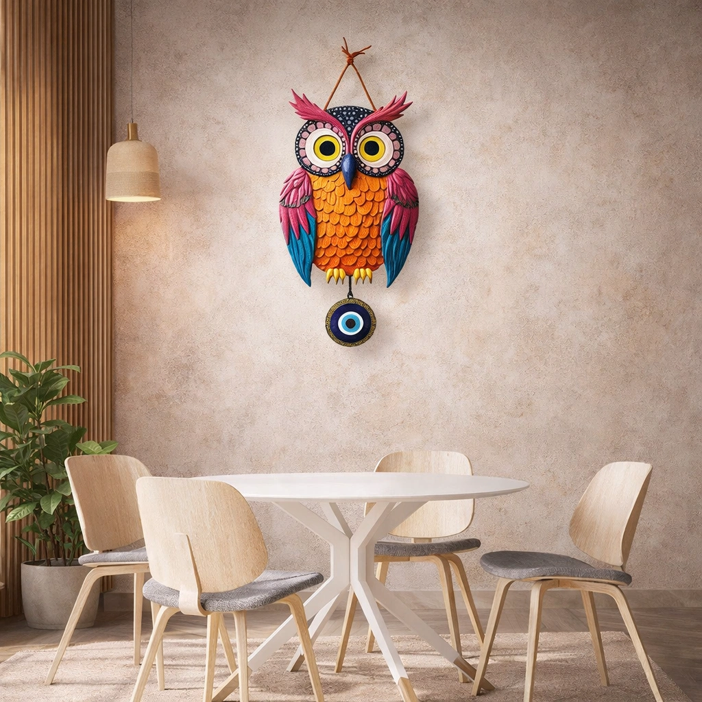 Premium Wooden Owl Wall Hanging – Set of 3 Decorative Wall Decor for Living Room & Bedroom | Multi Color