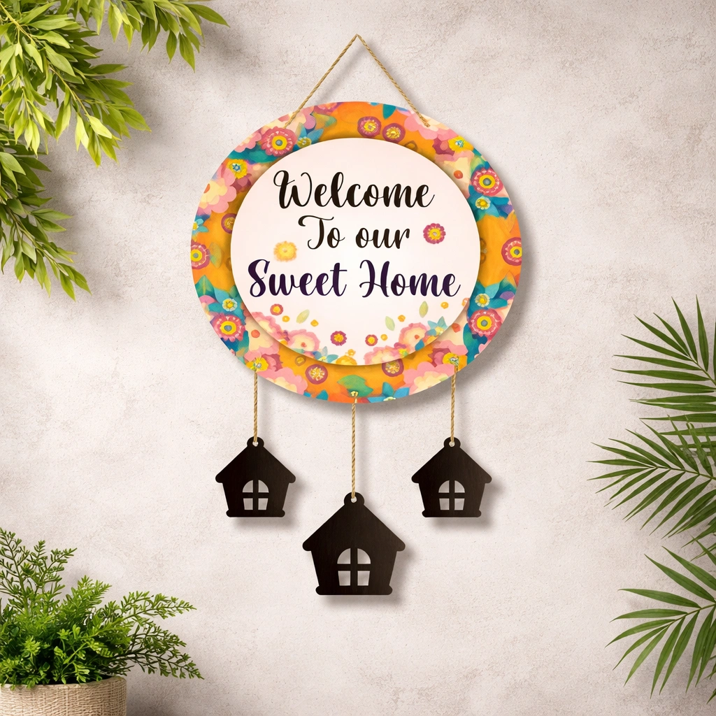 Welcome to Sweet Home Wall Hanging – Stylish Orange Decorative Wall Decor for Living Room & Entrance