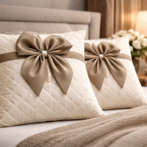 Luxe Bow Quilted Cushion Covers – Diamond Pattern, Set of 5 (40 cm)