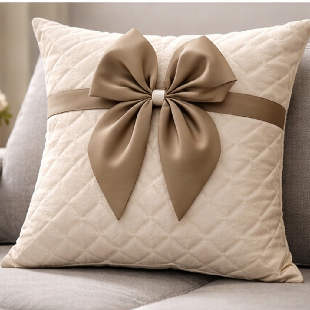 Luxe Bow Quilted Cushion Covers – Diamond Pattern, Set of 5 (40 cm)