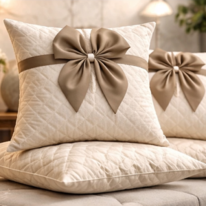 Luxe Bow Quilted Cushion Covers – Diamond Pattern, Set of 5 (40 cm)