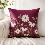 Luxury Satin Cushion Covers - Maroon Floral Embroidery (16x16 Inch, Set of 2) | Stylish Sofa Decor