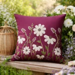 Luxury Satin Cushion Covers - Maroon Floral Embroidery (16x16 Inch, Set of 2) | Stylish Sofa Decor