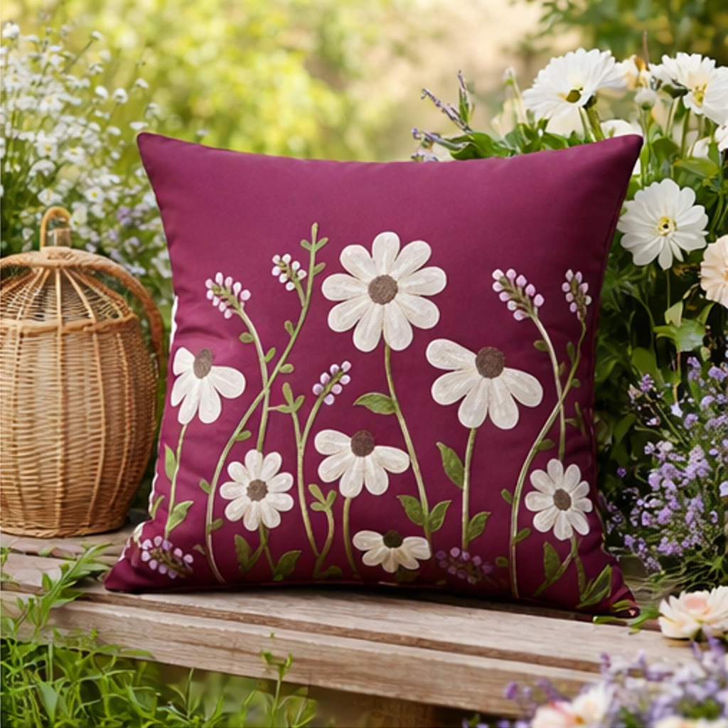 Luxury Satin Cushion Covers - Maroon Floral Embroidery (16x16 Inch, Set of 2) | Stylish Sofa Decor