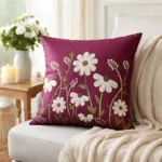 Luxury Satin Cushion Covers - Maroon Floral Embroidery (16x16 Inch, Set of 2) | Stylish Sofa Decor